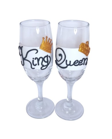 Τρισδιάστατο σετ ποτήρια σαμπάνιας King & Queen