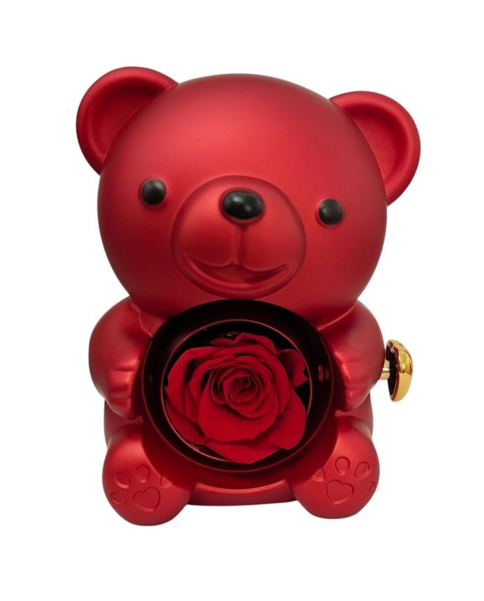 Κοσμηματοθήκη αρκουδάκι με forever rose αληθινό τριαντάφυλλο
