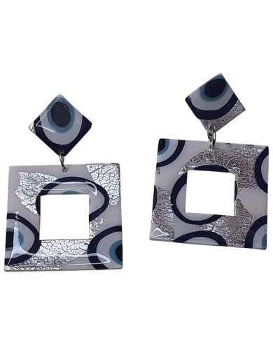 Σκουλαρίκια evil eye white glass