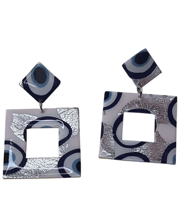 Σκουλαρίκια evil eye white glass