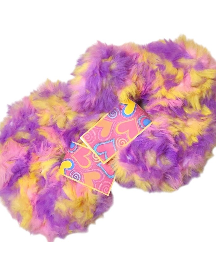 Γούνινο Scrunchie γίγας μωβ κίτρινο
