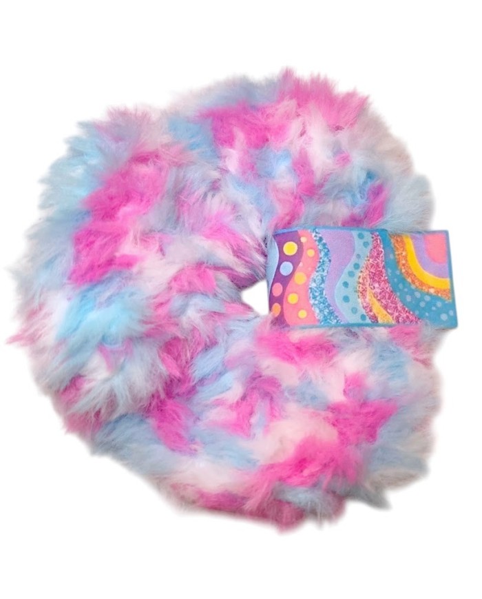 Γούνινο Scrunchie γίγας φουξια γαλάζιο