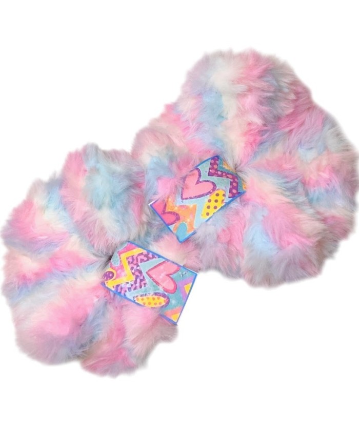 Γούνινο Scrunchie γίγας παλ ροζ γαλάζιο