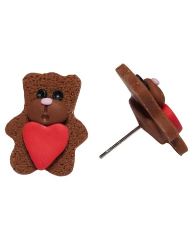 Καρφωτά σκουλαρίκια teddy bears heart