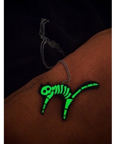 Κολιέ glow in the dark γάτα σκελετός