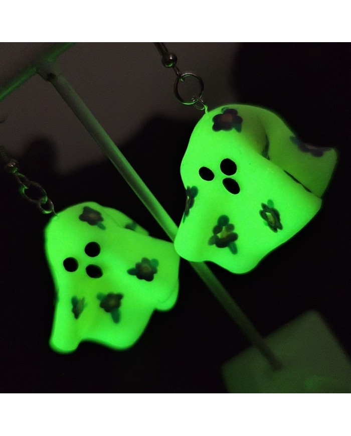 Σκουλαρίκια 3d φαντάσματα φλοράλ Glow in the dark
