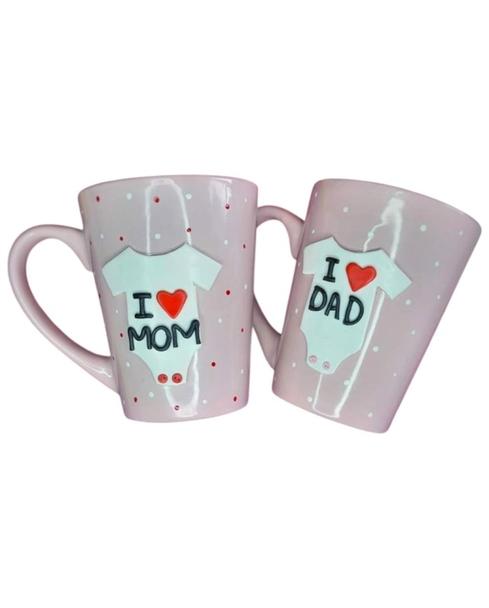 Τρισδιάστατο σετ κούπες "i love mom & dad"